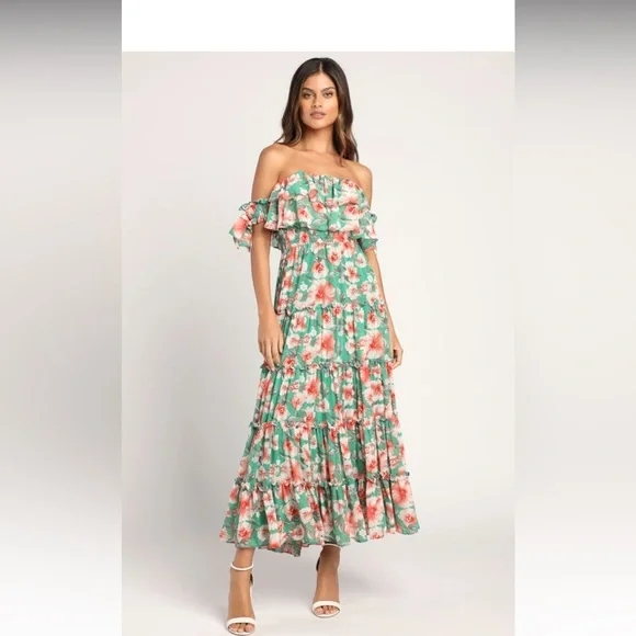 green dress pumps Flower Texture Puff Sleeve Dress in Emerald Green Xlarge main image 1